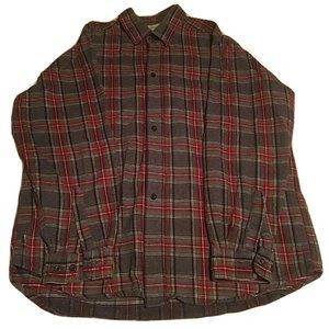 L.L. Bean Men's Flannel Gray Red Plaid Long Sleeve Large Button Up 100% Cotton